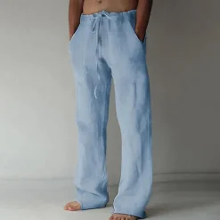 Discount OUKU Men's Linen Pants Trousers Summer Pants Beach Pants Pocket Drawstring Elastic Waist Plain Daily Streetwear Fashion Casual Black White