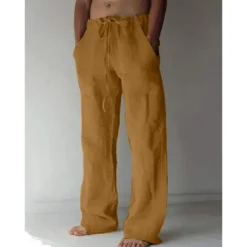 Discount OUKU Men's Linen Pants Trousers Summer Pants Beach Pants Pocket Drawstring Elastic Waist Plain Daily Streetwear Fashion Casual Black White