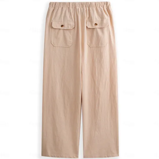Discount OUKU Men's Linen Pants Trousers Summer Pants Beach Pants Pocket Drawstring Elastic Waist Plain Daily Streetwear Fashion Casual Black White