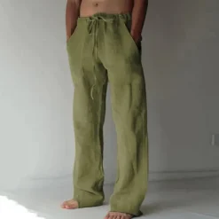 Discount OUKU Men's Linen Pants Trousers Summer Pants Beach Pants Pocket Drawstring Elastic Waist Plain Daily Streetwear Fashion Casual Black White