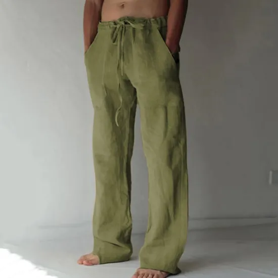 Discount OUKU Men's Linen Pants Trousers Summer Pants Beach Pants Pocket Drawstring Elastic Waist Plain Daily Streetwear Fashion Casual Black White