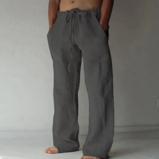 Discount OUKU Men's Linen Pants Trousers Summer Pants Beach Pants Pocket Drawstring Elastic Waist Plain Daily Streetwear Fashion Casual Black White