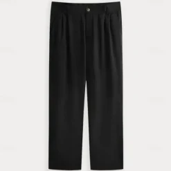 Discount OUKU Men's Linen Pants Trousers Summer Pants Front Pocket Pleats Straight Leg Plain Comfort Breathable Full Length Casual Daily Holiday Fashion Basic Micro-elastic Black