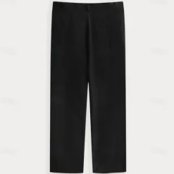 Discount OUKU Men's Linen Pants Trousers Summer Pants Front Pocket Pleats Straight Leg Plain Comfort Breathable Full Length Casual Daily Holiday Fashion Basic Micro-elastic Black