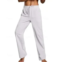 Hot OUKU Men's Linen Pants Trousers Summer Pants Beach Pants Pocket Drawstring Elastic Waist Plain Comfort Breathable Daily Holiday Vacation Hawaiian Boho Dark Brown ArmyGreen