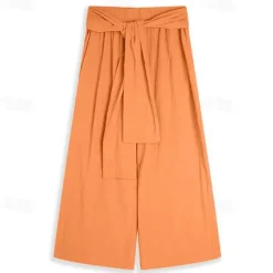 Sale OUKU Men's Linen Pants Trousers Summer Pants Drawstring Elastic Waist Wide Leg Plain Comfort Breathable Full Length Casual Daily Holiday Fashion Classic Style Pumpkin White Micro-elastic