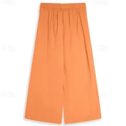 Sale OUKU Men's Linen Pants Trousers Summer Pants Drawstring Elastic Waist Wide Leg Plain Comfort Breathable Full Length Casual Daily Holiday Fashion Classic Style Pumpkin White Micro-elastic