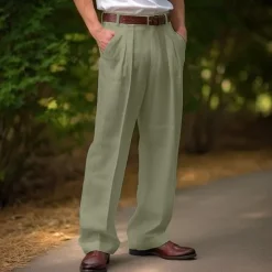 Discount OUKU Men's Linen Pants Trousers Summer Pants Front Pocket Pleats Straight Leg Plain Comfort Breathable Casual Daily Holiday Fashion Basic Black White