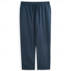 Outlet OUKU Men's Linen Pants Trousers Summer Pants Beach Pants Drawstring Elastic Waist Straight Leg Plain Comfort Outdoor Casual Daily Streetwear Stylish White Navy Blue