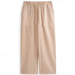 Online OUKU Men's Linen Pants Trousers Summer Pants Gauze Pants Drawstring Pocket Straight Leg Plain Comfort Breathable Full Length Outdoor Daily Streetwear Fashion Retro Vintage Black White