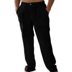 Best OUKU Men's Linen Pants Trousers Summer Pants Beach Pants Drawstring Elastic Waist Plain Breathable Soft Casual Daily Holiday Fashion Streetwear Black Khaki Micro-elastic