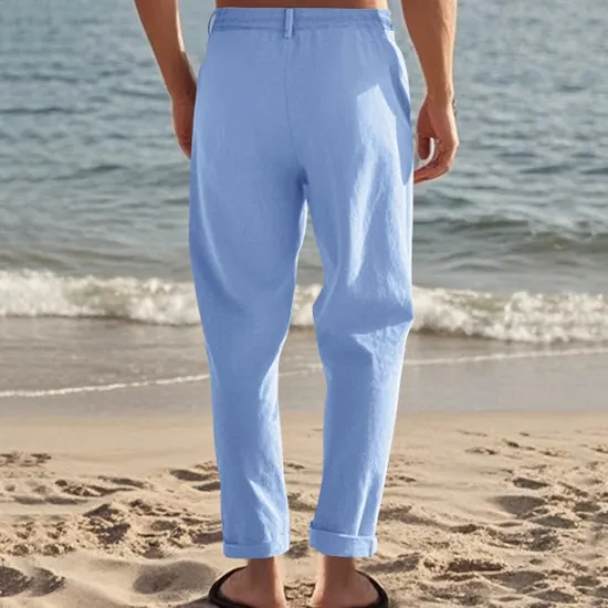 Discount OUKU Men's Linen Pants Trousers Summer Pants Beach Pants Pocket Drawstring Elastic Waist Coconut Tree Comfort Breathable Vacation Daily Holiday Hawaiian Boho Black White