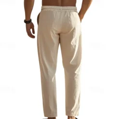 Discount OUKU Men's Linen Pants Trousers Summer Pants Beach Pants Pocket Drawstring Elastic Waist Coconut Tree Comfort Breathable Vacation Daily Holiday Hawaiian Boho Black White