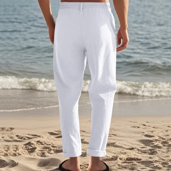 Discount OUKU Men's Linen Pants Trousers Summer Pants Beach Pants Pocket Drawstring Elastic Waist Coconut Tree Comfort Breathable Vacation Daily Holiday Hawaiian Boho Black White