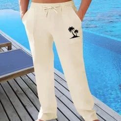 Outlet OUKU Men's Linen Pants Trousers Summer Pants Beach Pants Pocket Drawstring Elastic Waist Graphic Comfort Breathable Vacation Daily Holiday Hawaiian Boho turmeric Black