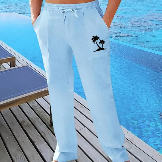 Outlet OUKU Men's Linen Pants Trousers Summer Pants Beach Pants Pocket Drawstring Elastic Waist Graphic Comfort Breathable Vacation Daily Holiday Hawaiian Boho turmeric Black