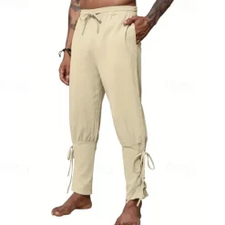 Outlet OUKU Men's Linen Pants Trousers Summer Pants Beach Pants Pocket Drawstring Elastic Waist Plain Comfort Breathable Daily Holiday Vacation Hawaiian Boho ArmyGreen Black
