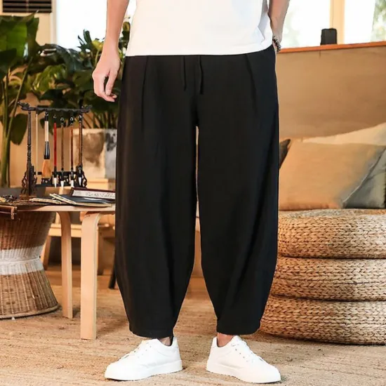 Discount OUKU Men's Linen Pants Trousers Summer Pants Beach Pants Pleated Pants Drawstring Elastic Waist Plain Comfort Outdoor Daily Holiday Fashion Casual Gray Green Black Inelastic