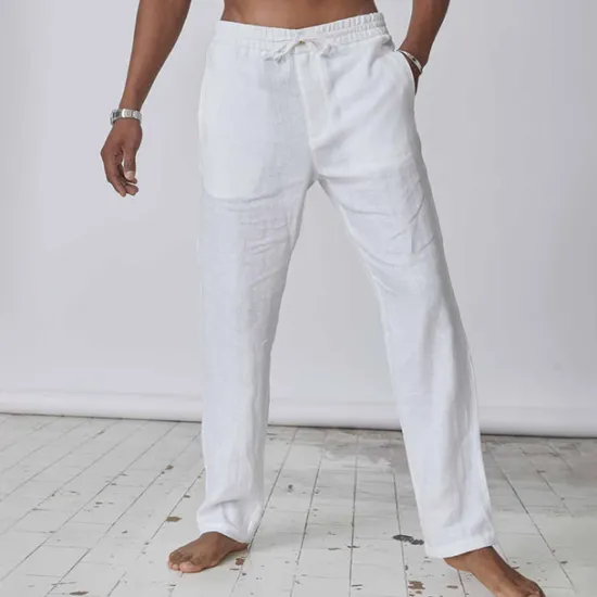 Hot OUKU Men's Linen Pants Trousers Summer Pants Pocket Plain Comfort Breathable Daily Casual Black White