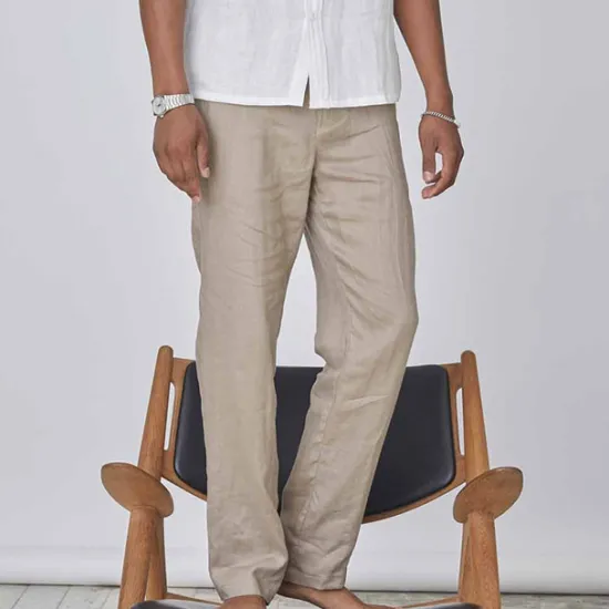 Hot OUKU Men's Linen Pants Trousers Summer Pants Pocket Plain Comfort Breathable Daily Casual Black White
