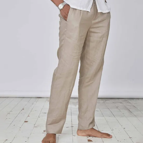 Hot OUKU Men's Linen Pants Trousers Summer Pants Pocket Plain Comfort Breathable Daily Casual Black White