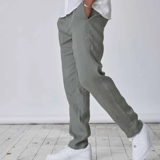 Hot OUKU Men's Linen Pants Trousers Summer Pants Pocket Plain Comfort Breathable Daily Casual Black White