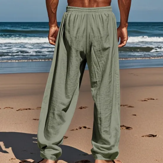 Best OUKU Men's Linen Pants Trousers Summer Pants Beach Pants Pocket Drawstring Elastic Waist Coconut Tree Comfort Breathable Vacation Daily Holiday Hawaiian Boho Black White
