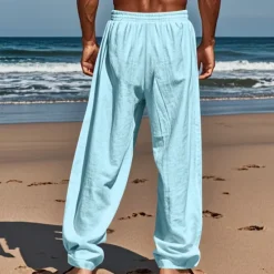 Best OUKU Men's Linen Pants Trousers Summer Pants Beach Pants Pocket Drawstring Elastic Waist Coconut Tree Comfort Breathable Vacation Daily Holiday Hawaiian Boho Black White