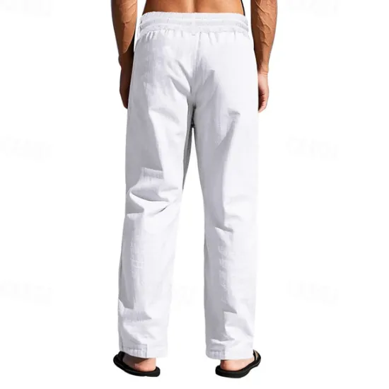 Sale OUKU Men's Linen Pants Trousers Summer Pants Beach Pants Pocket Drawstring Elastic Waist Plain Comfort Breathable Vacation Daily Holiday Hawaiian Boho Black White