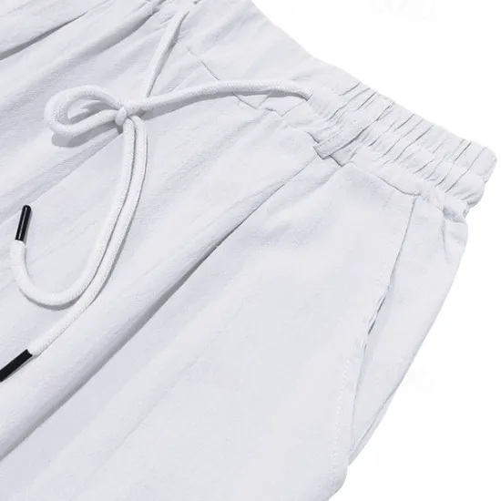 Sale OUKU Men's Linen Pants Trousers Summer Pants Beach Pants Pocket Drawstring Elastic Waist Plain Comfort Breathable Vacation Daily Holiday Hawaiian Boho Black White