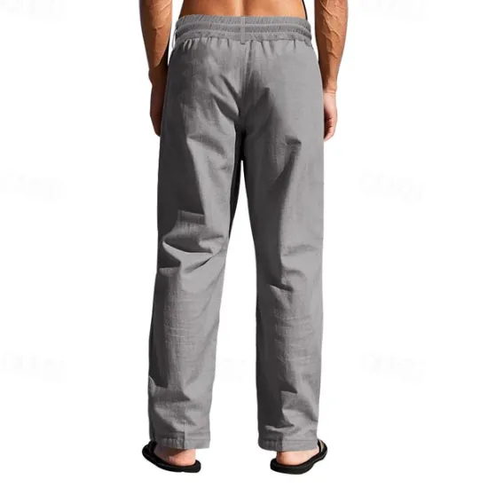 Sale OUKU Men's Linen Pants Trousers Summer Pants Beach Pants Pocket Drawstring Elastic Waist Plain Comfort Breathable Vacation Daily Holiday Hawaiian Boho Black White