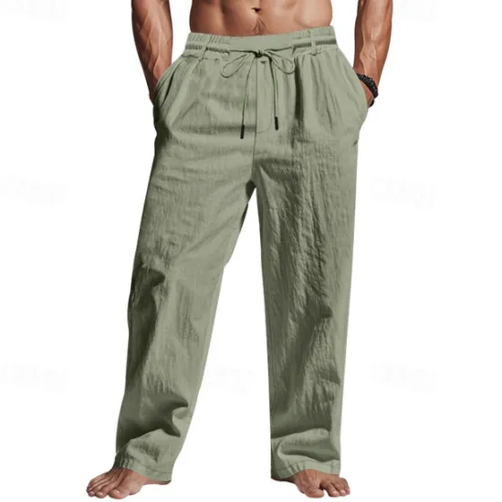 Sale OUKU Men's Linen Pants Trousers Summer Pants Beach Pants Pocket Drawstring Elastic Waist Plain Comfort Breathable Vacation Daily Holiday Hawaiian Boho Black White