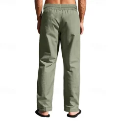Sale OUKU Men's Linen Pants Trousers Summer Pants Beach Pants Pocket Drawstring Elastic Waist Plain Comfort Breathable Vacation Daily Holiday Hawaiian Boho Black White