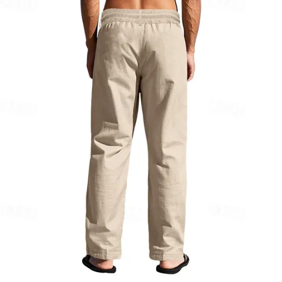 Sale OUKU Men's Linen Pants Trousers Summer Pants Beach Pants Pocket Drawstring Elastic Waist Plain Comfort Breathable Vacation Daily Holiday Hawaiian Boho Black White