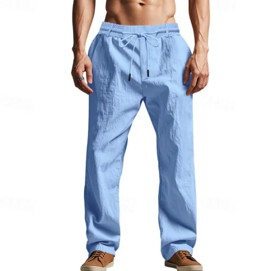 Sale OUKU Men's Linen Pants Trousers Summer Pants Beach Pants Pocket Drawstring Elastic Waist Plain Comfort Breathable Vacation Daily Holiday Hawaiian Boho Black White