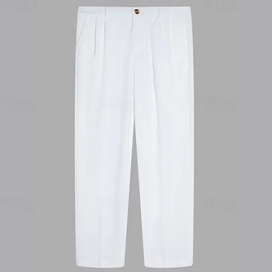 Best OUKU Men's Linen Pants Trousers Summer Pants Front Pocket Pleats Straight Leg Plain Comfort Breathable Casual Daily Holiday Fashion Basic Black White