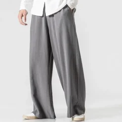 Best OUKU Men's Linen Pants Trousers Summer Pants Beach Pants Wide Leg Flowy Plain Comfort Breathable Full Length Yoga Casual Holiday Fashion Streetwear Loose Fit Black Navy Blue