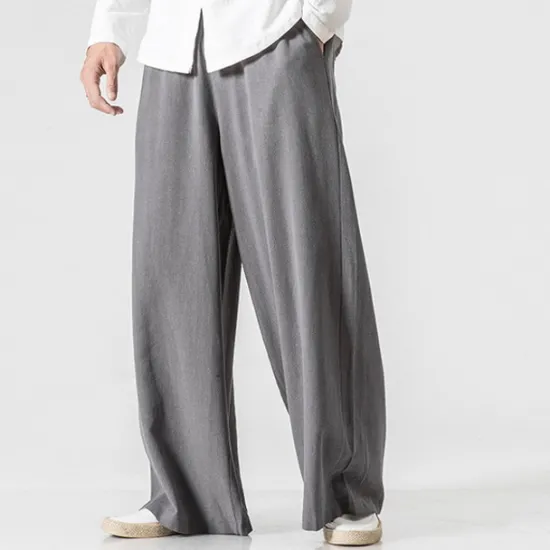 Best OUKU Men's Linen Pants Trousers Summer Pants Beach Pants Wide Leg Flowy Plain Comfort Breathable Full Length Yoga Casual Holiday Fashion Streetwear Loose Fit Black Navy Blue