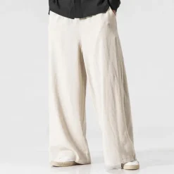 Best OUKU Men's Linen Pants Trousers Summer Pants Beach Pants Wide Leg Flowy Plain Comfort Breathable Full Length Yoga Casual Holiday Fashion Streetwear Loose Fit Black Navy Blue