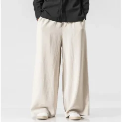 Best OUKU Men's Linen Pants Trousers Summer Pants Beach Pants Wide Leg Flowy Plain Comfort Breathable Full Length Yoga Casual Holiday Fashion Streetwear Loose Fit Black Navy Blue
