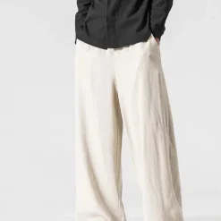Best OUKU Men's Linen Pants Trousers Summer Pants Beach Pants Wide Leg Flowy Plain Comfort Breathable Full Length Yoga Casual Holiday Fashion Streetwear Loose Fit Black Navy Blue