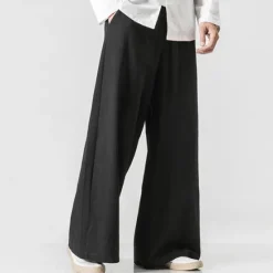 Best OUKU Men's Linen Pants Trousers Summer Pants Beach Pants Wide Leg Flowy Plain Comfort Breathable Full Length Yoga Casual Holiday Fashion Streetwear Loose Fit Black Navy Blue