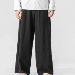 Best OUKU Men's Linen Pants Trousers Summer Pants Beach Pants Wide Leg Flowy Plain Comfort Breathable Full Length Yoga Casual Holiday Fashion Streetwear Loose Fit Black Navy Blue