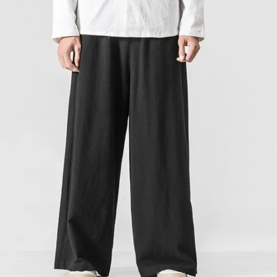 Best OUKU Men's Linen Pants Trousers Summer Pants Beach Pants Wide Leg Flowy Plain Comfort Breathable Full Length Yoga Casual Holiday Fashion Streetwear Loose Fit Black Navy Blue