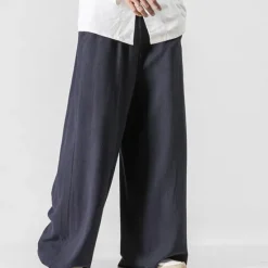 Best OUKU Men's Linen Pants Trousers Summer Pants Beach Pants Wide Leg Flowy Plain Comfort Breathable Full Length Yoga Casual Holiday Fashion Streetwear Loose Fit Black Navy Blue