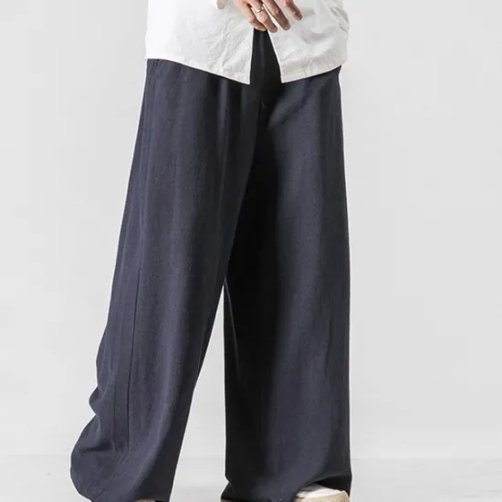 Best OUKU Men's Linen Pants Trousers Summer Pants Beach Pants Wide Leg Flowy Plain Comfort Breathable Full Length Yoga Casual Holiday Fashion Streetwear Loose Fit Black Navy Blue
