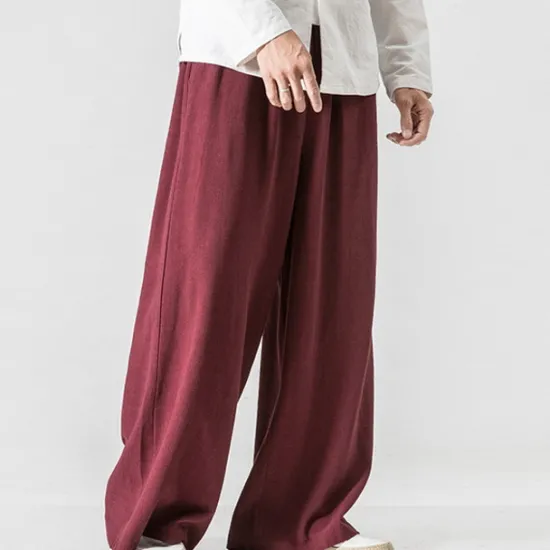Best OUKU Men's Linen Pants Trousers Summer Pants Beach Pants Wide Leg Flowy Plain Comfort Breathable Full Length Yoga Casual Holiday Fashion Streetwear Loose Fit Black Navy Blue