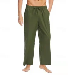 Discount OUKU Men's Linen Pants Trousers Summer Pants Beach Pants Pocket Drawstring Elastic Waist Plain Comfort Breathable Daily Holiday Vacation Hawaiian Boho Black White