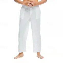 Discount OUKU Men's Linen Pants Trousers Summer Pants Beach Pants Pocket Drawstring Elastic Waist Plain Comfort Breathable Daily Holiday Vacation Hawaiian Boho Black White