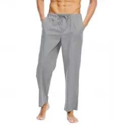 Discount OUKU Men's Linen Pants Trousers Summer Pants Beach Pants Pocket Drawstring Elastic Waist Plain Comfort Breathable Daily Holiday Vacation Hawaiian Boho Black White